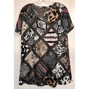 Bibi Mix Multi Print Low Gauge U Neck Top ~ S